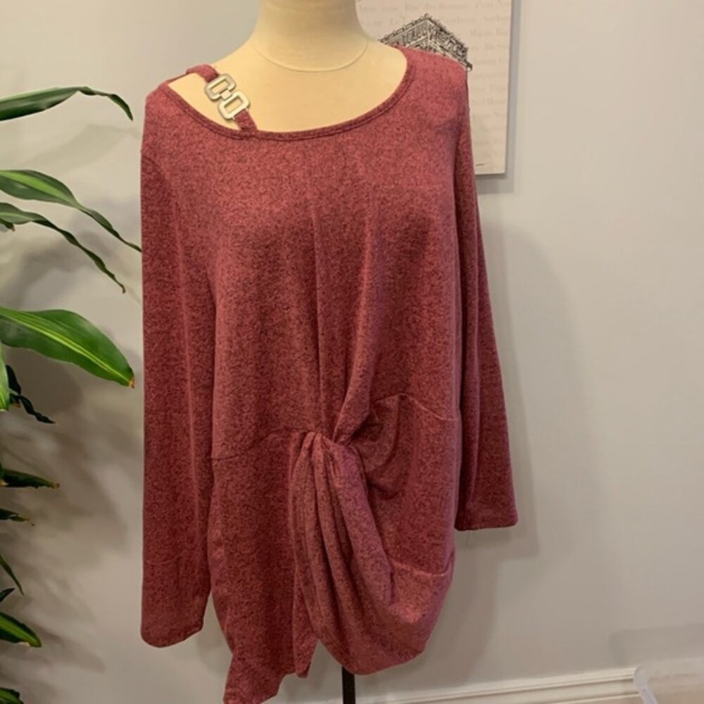 Lily Morgan Knit Front Twist Silver Accent At Shoulder Sweater
